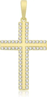 Produktbild von Wunderschöner 9 Karat (375) Gold Kreuz Damen - Anhänger mit Zirkonia - 33mm*17mm; TRS359909KY