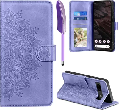 Produktbild von Google Pixel 7A Lederhülle Wallet Standfunktion Kartenfach Lila