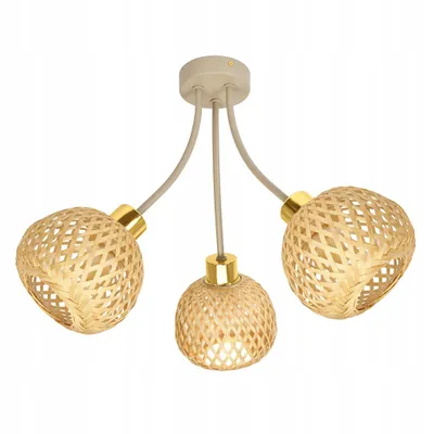 Produktbild von Luxolar LED pendelleuchte 3-flammig E27 Rattan Boho Beige/Grau - Verstellbar Hängelampe für Schlafzimmer, Küche über Esstisch Wohnzimmer
