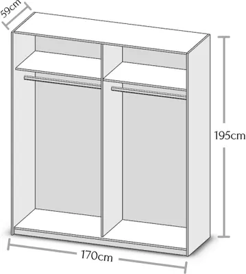 Immagine prodotto di Armadio a porte scorrevoli PULS Armadio guardaroba Armadio da camera da letto 170 cm Bianco Riscontro Rovere Sonoma