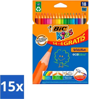 Produktbild von Bic Kids - Buntstifte - Verschiedene Farben - Eco - Evolution - 18 Stifte - Vorteilspack - 15 Stücke