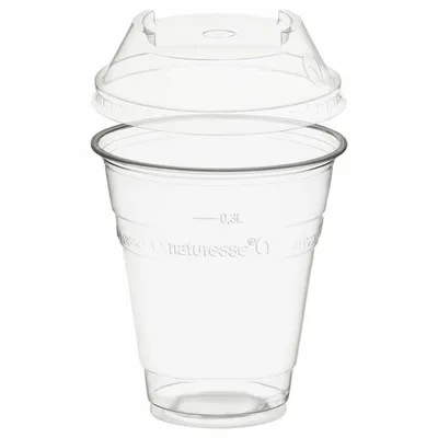 Produktbild von 50x  Trinkbecher 300ml + Domdeckel C-Loch stapelbar aus Biokunststoff