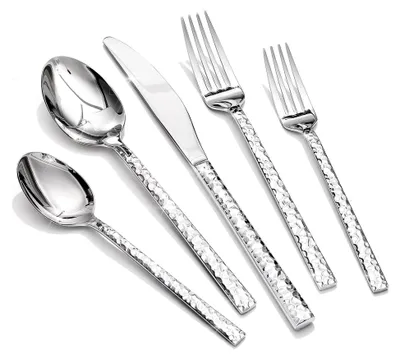 Produktbild von Besteckset für 8 Personen, 40-teilig, aus gehämmertem 18/10 Edelstahl, spülmaschinenfest, hochglanzpoliert, Silber