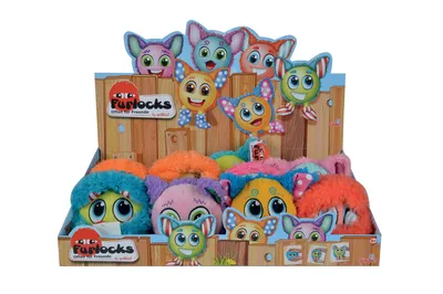 A display box filled with plush toys.