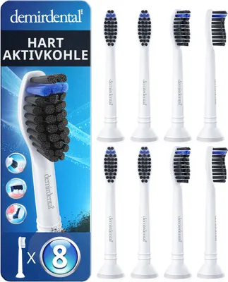 Produktbild von 8er demirdental Harte Aufsteckbürsten mit Aktivkohle für Philips Sonicare | Weiß