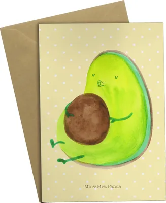 Produktbild von Mr. & Mrs. Panda Grußkarte Avocado Pfeifen - Gelb Pastell - Geschenk, einladungskarten, Abnehmen, weihnachtskarten, Ernährung, Diät, Grußkarten, osterkarten