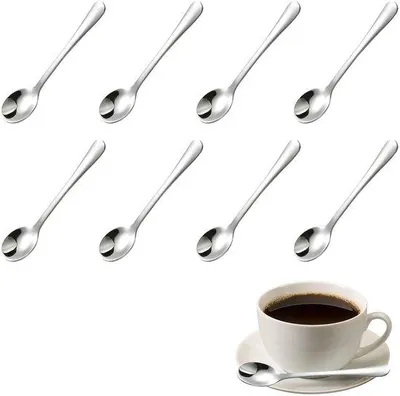 Image de Lot de 8 cuillères à espresso compactes en acier inoxydable, 7,4 cm