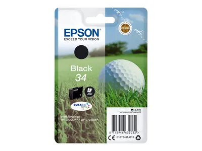 Packaging for an Epson ink cartridge with a golf theme.