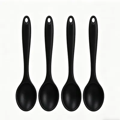 Produktbild von Kochlöffel-Set - 4-teilig hitzebeständig - Zum Kochen Backen und Rühren - Schwarz 20,5 cm