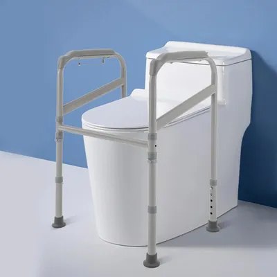 Image de Support de toilette - Cadre de sécurité autoportant - Pieds antidérapants - Cadre métallique - Poignée Pour WC - Pour Personnes Âgées Et Handicapées - Gris Clair
