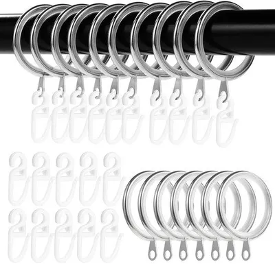 Image de Lot de 50 anneaux et crochets pour rideaux en acier inoxydable