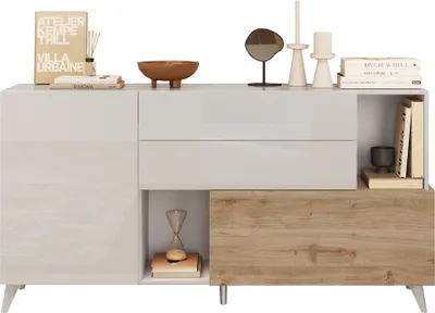 Zdjęcie produktu dla Komoda 2-drzwiowa, 2 szuflady, 2 wnęki i 2 półki, szerokość 181 cm - MALA