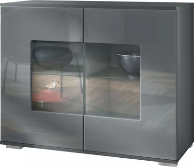 Produktbild von Vladon Kommode Grömitz V3, Moderner Küchenschrank mit 2 großen Glastüren Anthrazit matt / Grau Hochglanz (92,5 x 75.5 x 35)