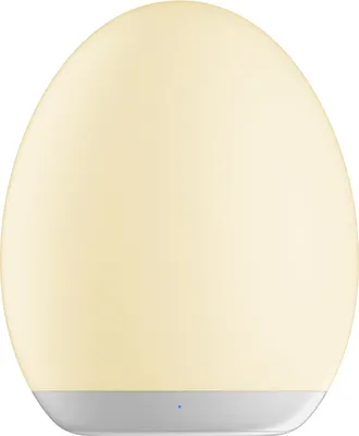 A white egg-shaped lamp with a gray base.