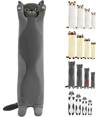 Productafbeelding van Knuffelkat, pluche kussen, zachte knuffel, speelgoed, cadeau, grijs, 70 cm
