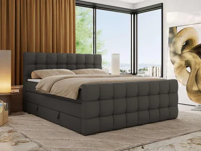 Produktbild von MKS MEBLE Boxspringbett mit Stauraum ALTIVO KING DUO 200x200 Bett mit Fußteil Multipocket-Matratze H4 Polsterbett für das Schlafzimmer - Grau Kunstleder