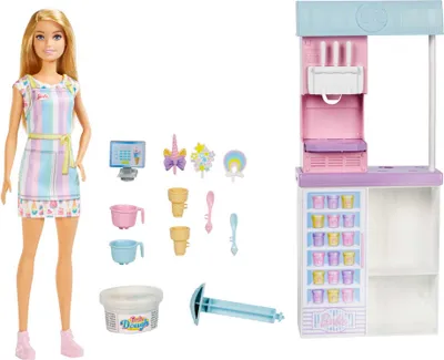 Produktbild von Barbie Eisdiele mit Puppe (blond), Barbie Set inkl. Zubehör, Anziehpuppe