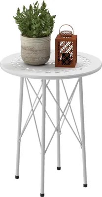 Image de Table ronde de jardin - Table d'extérieur - Ø40 x 50 cm - Pour l'intérieur et l'extérieur - Blanc