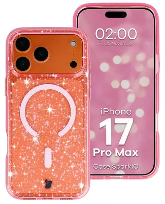 Produktbild von Glitzer Hülle mit Magnetring für iPhone 17 Pro Max, Bizon Case SparklO, Transparent-Rosa mit Glitzer