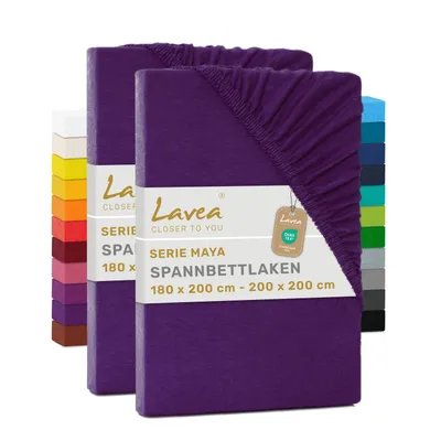 Zdjęcie produktu dla Lavea® Zestaw 2 sztuk, prześcieradła satynowe z gumką, 180/200x200 cm, 100% bawełna – Miękkie prześcieradła do materacy o wysokości do 20 cm – Ciemnoniebieskie