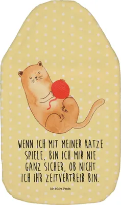 Produktbild von Mr. & Mrs. Panda Wärmflasche Katze Wolle - Gelb Pastell - Geschenk, Haha, Wärmflaschen, mit Bezug, Spielen, Katzen, Bettflasche, wärmebeutel, Wärmekissen, Cats
