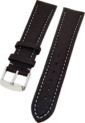 Produktbild von Uhrenarmband Haifischleder gepolstert Dunkelbraun mit weißer Naht 20mm