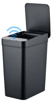 Produktbild von Relaxdays Mülleimer mit Sensor, 9 Liter, elektrischer Deckel, Müllbeutelhalter, Kunststoff, Abfalleimer Küche, schwarz
