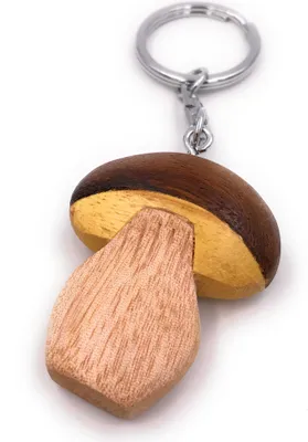Produktbild von Onwomania Schlüsselanhänger aus Holz Steinpilz Pilz Wald Dickröhrlinge Anhänger Charm