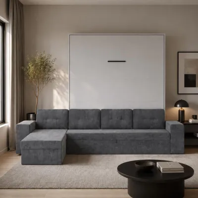 Produktbild von SMARTBett Schrankbett mit Ecksofa M3 Vertikal 160x200 Perlgrau