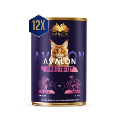 Produktbild von Avalon Nassfutter Katze Lamm & Truthahn – Getreidefrei – 75% tierische Proteine – Premium Katzenfutter in Sauce – Hohe Akzeptanz – 12x410g