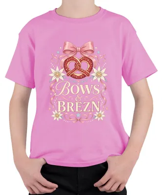 Productafbeelding van Bows Brezn  Bayern Wiesn Coquette, roze lederen broek, Alpen, kinder T-shirt, roze, maat 128
