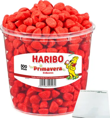 Produktbild von Haribo Primavera Erdbeeren klein Schaumzucker 500 Stück (1,15kg) + usy Block
