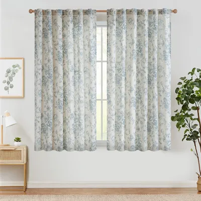 Leinenlook-Bloemengardinen, 2er-Set, 145x140 cm