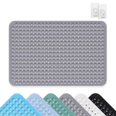 Image de Tapis de douche antidérapant, 80 x 120 cm, en PVC gris, avec ventouses et orifices de drainage