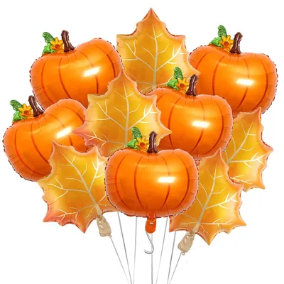 10 Herbstballons – Ahornblatt & Kürbis, Alufolie, orange
