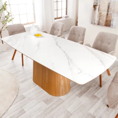 Produktbild von riess-ambiente Design Esstisch UNIQUE 200cm weiß Eiche Keramik Marmor Säulenfuß