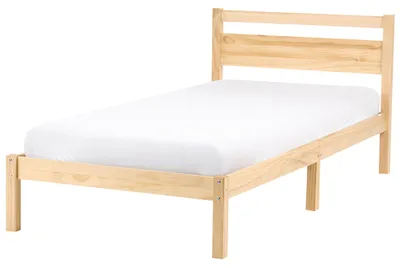 Obrázek produktu pro BELIANI Postel světle hnědá borovicové dřevo 90 x 200 cm s čelem lamelovým rošt moderní skandinávský styl ložnice dětský pokoj