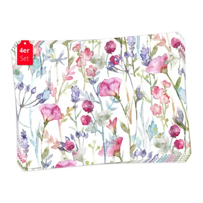 Produktbild von Tischsets | Platzsets abwaschbar – Wildblumen Aquarell – aus Premium Vinyl (Kunststoff – BPA-frei) - 4 Stück - 44 x 32 cm -  Germany