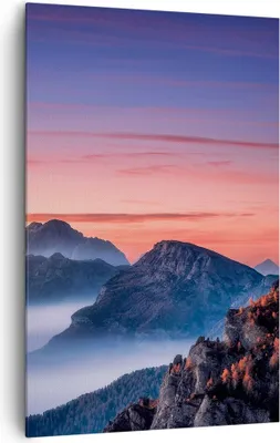 Produktbild von Bild auf Leinwand - Leinwandbild - Einteilig - Westen Sonne Berge - 80x120cm - Wand Bild - Wanddeko - Wandbilder - Leinwanddruck - Wanddekoration - Leinwand bilder - Wandbild - PA80x120-4525