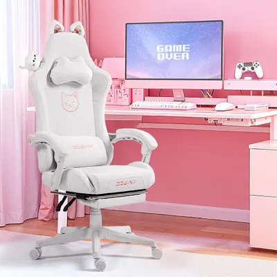 Obrázek produktu pro Herní židle růžová - kancelářská židle - ergonomická herní židle s podnožkou a kovovou konstrukcí