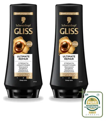 Imagen del producto de 2 acondicionadores Gliss Ultimate Repair, para cabello muy dañado, 200 ml cada uno, pack de 2 unidades