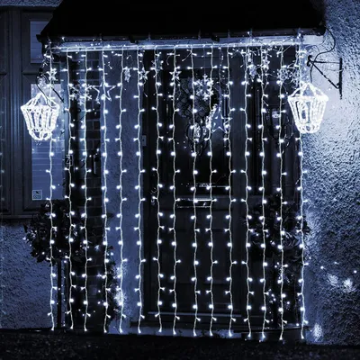 Produktbild von LED Lichtvorhang LED Lichterkette 8 Beleuchtungsmodi Timer und Memory-Funktion, Spritzwassergeschützt, 3 x 3m Kaltweiß Weihnachten Lichterkette