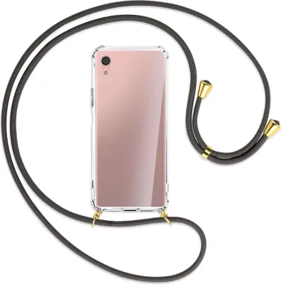 Produktbild von Handykette Backcover-Schutzhülle mit Band (Metall goldfarben) für Sony Xperia XA1 Plus - dunkelgrau