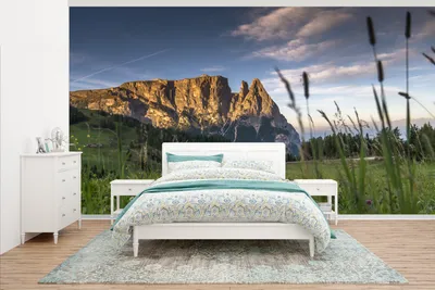 Produktbild von MuchoWow® Fototapete für Wohnzimmer oder Schlafzimmer Wandtapete Vinyl Motivtapete Sonnenaufgang auf der italienischen Seiseralm - 465x260 cm - Hintergrundbild
