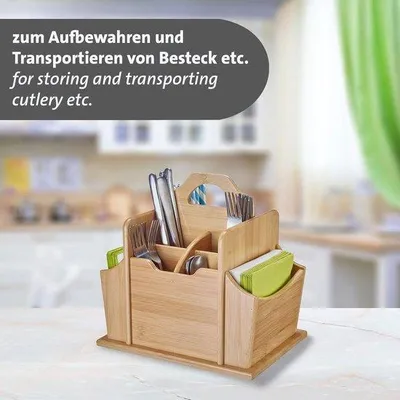 Produktbild von Famanu Besteckorganizer mit 7 Fächern - Servietten- und Besteckhalter - Küchenutensilien - Bambus