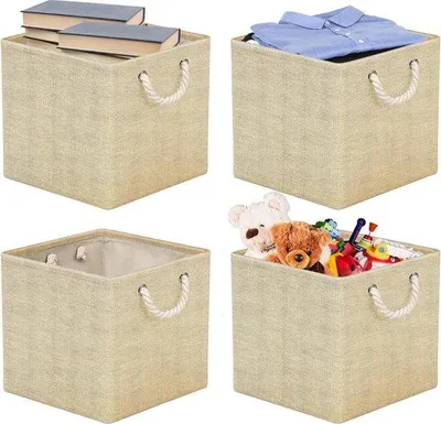 Obrázek produktu pro Úložný box 30 x 30 cm látka 4 kusy skládací - Úložný box Kallax police - béžový