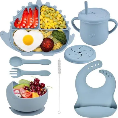 Produktbild von Babynahrung mit Saugnapf - 8-teilige Silikonplatten und Besteck - Anti-Rutsch - ideal für Kleinkinder - QuickShopping