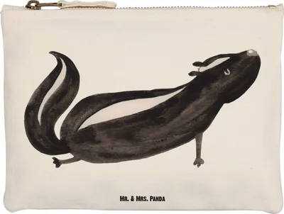 Produktbild von Mr. & Mrs. Panda Etui Stinktier Yoga Größe M - Weiß - Geschenk, Täschchen, Federmappe, Pouch, pencil case, Wildtier, Namaste, Liebe, Stoffbeutel, Skunk