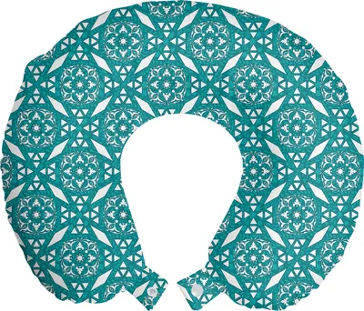 Produktbild von ABAKUHAUS persisch Reisekissen Nackenkissen, Marokkanische Blumenwirbel, Schaumstoff Reiseartikel für Flugzeug und Auto, 30x30 cm, Teal weiß