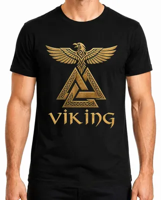 Imagen del producto de Camiseta negra, talla XL, con diseño de "Valknut", "Rabe" (cuervo), "Odin", "mitología nórdica", "guerrero", "Valhalla" y "señores"